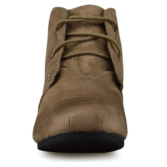 Taupe Lace Up Wedge Heel Booties - Picture 3 of 6